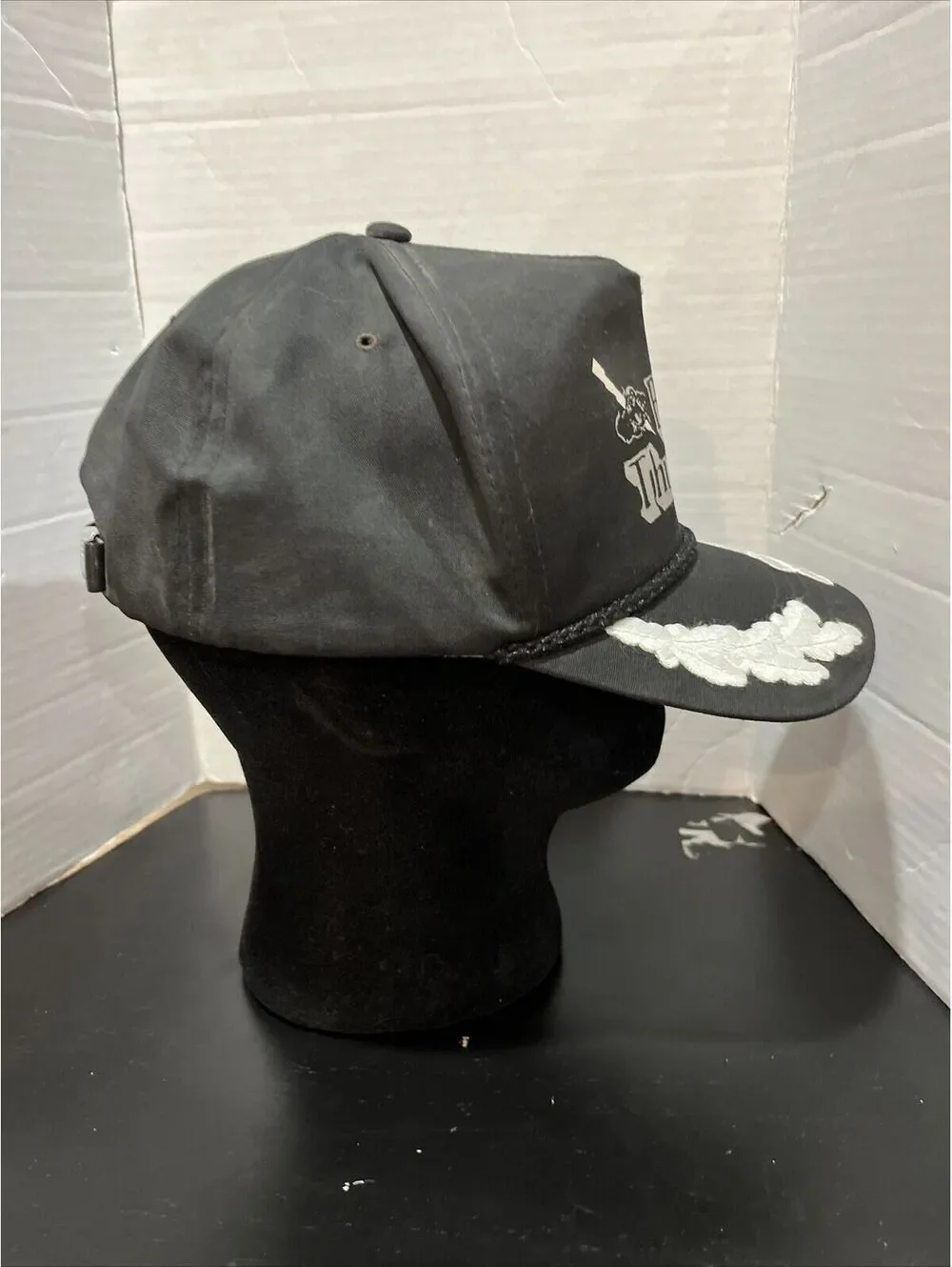 Vintage Black Thunder Silver Leaf Leather Strapback Baseball Cap Town Talk